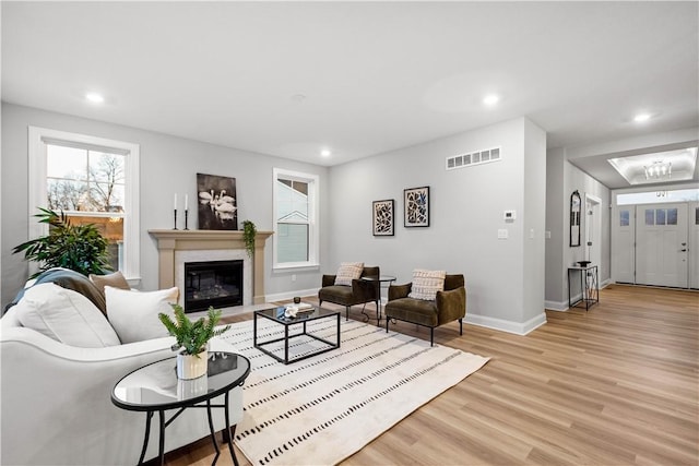 living room featuring light hardwood / wood-style flooring