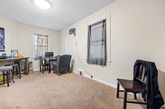 view of carpeted home office