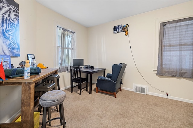 view of carpeted home office