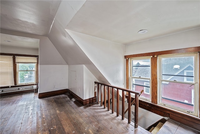 bonus room featuring lofted ceiling, a healthy amount of sunlight, and wood-type flooring