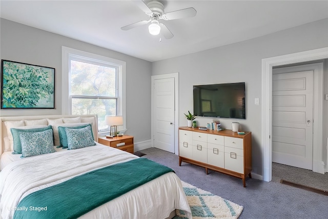 bedroom with carpet floors and ceiling fan