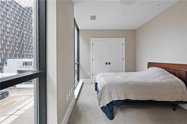 carpeted bedroom featuring a closet