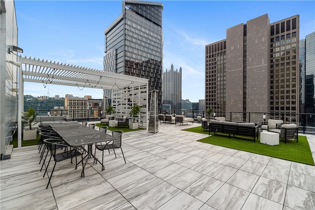 view of patio / terrace featuring an outdoor living space and a pergola