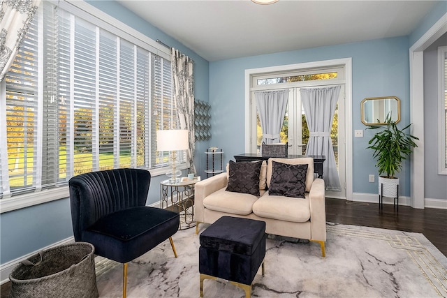 sitting room with hardwood / wood-style floors and plenty of natural light