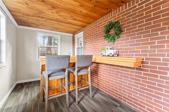 interior space featuring wooden ceiling