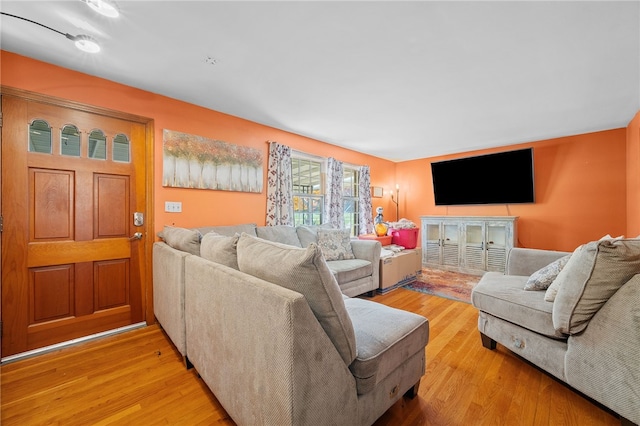 living room with light hardwood / wood-style flooring