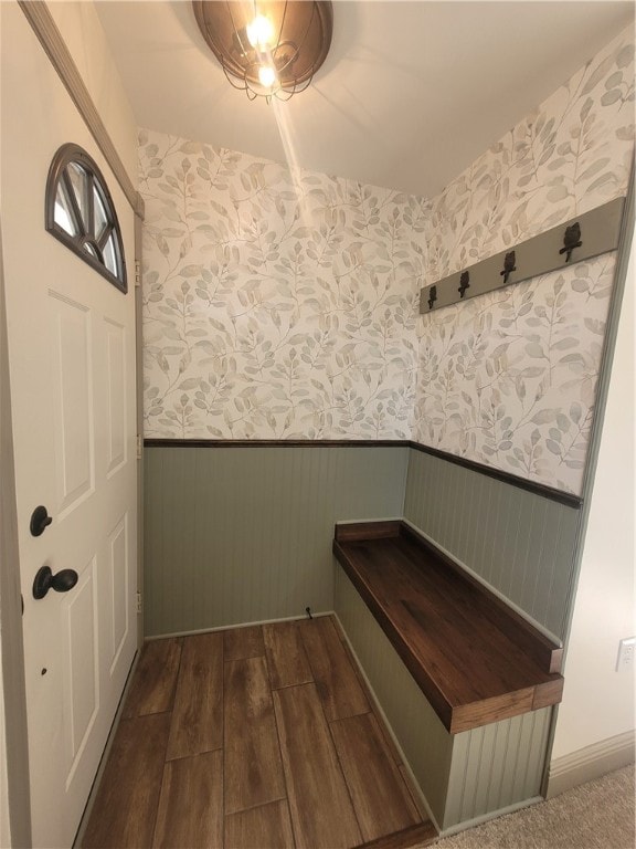 mudroom with dark wood-type flooring