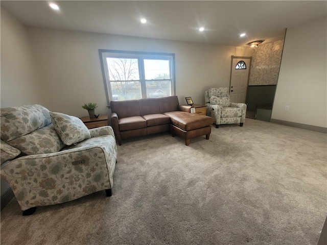 living room with light carpet