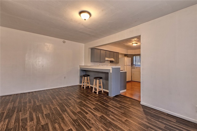 unfurnished living room with dark wood-type flooring