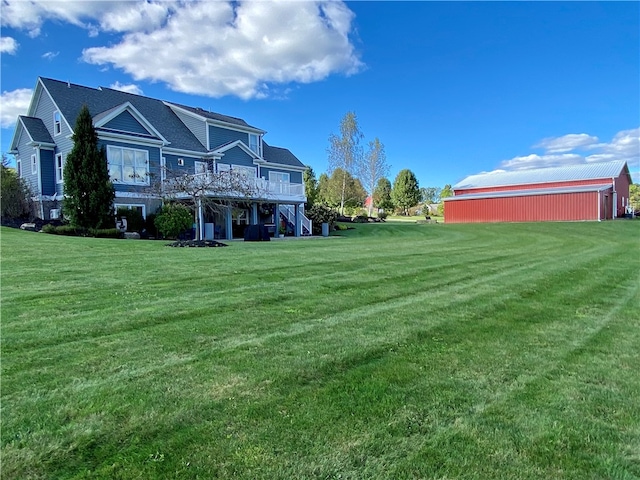 view of yard with a wooden deck