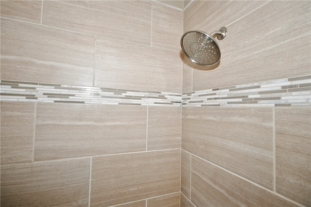 interior details featuring a tile shower