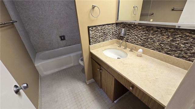 full bathroom featuring vanity, shower / bathing tub combination, toilet, and tile patterned flooring