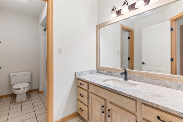 bathroom featuring vanity, toilet, and tile patterned flooring