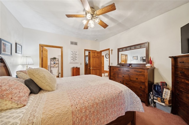 bedroom featuring carpet and ceiling fan