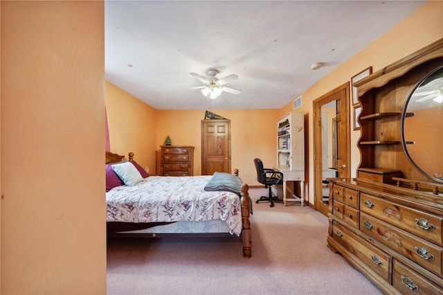 bedroom featuring ceiling fan and carpet flooring