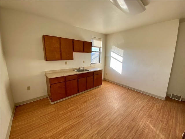 kitchen with sink and light wood-type flooring