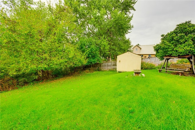 view of yard featuring a storage shed