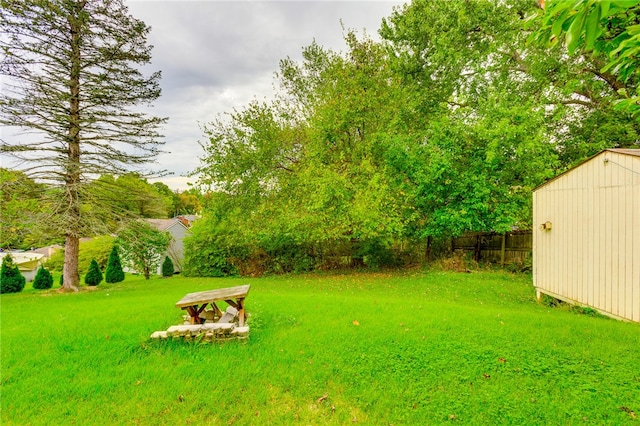 view of yard with a shed