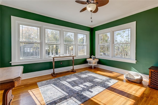 sunroom / solarium with ceiling fan