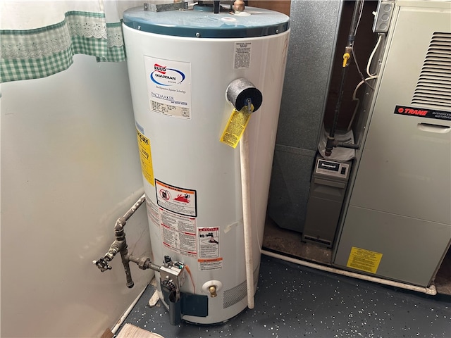 utility room with water heater and heating unit