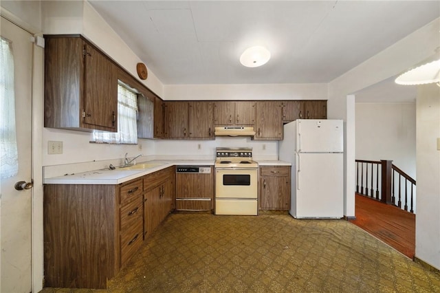26 Petrak St, Fallowfield, PA 15022 - kitchen featuring white appliances, under cabinet range hood, a sink, and light countertops