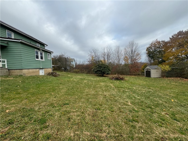 view of yard featuring a storage unit