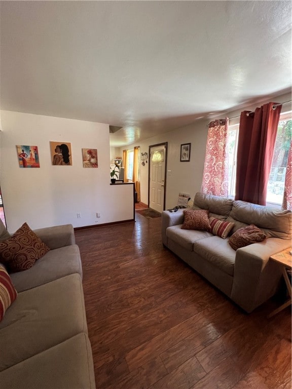 living room featuring dark hardwood / wood-style floors