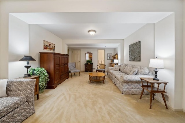 living room with light carpet