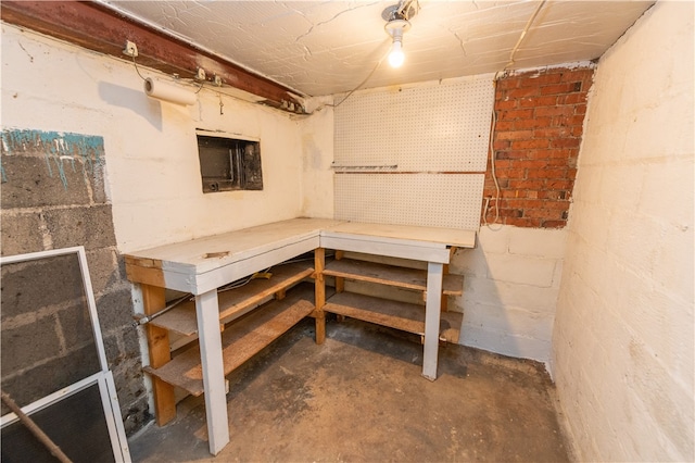 basement with a workshop area