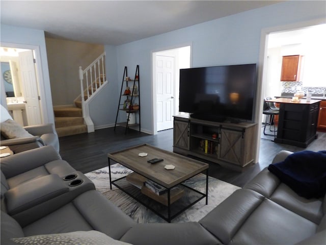 living room featuring dark hardwood / wood-style flooring