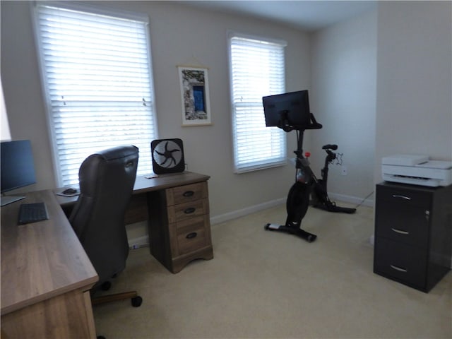 office space with light colored carpet