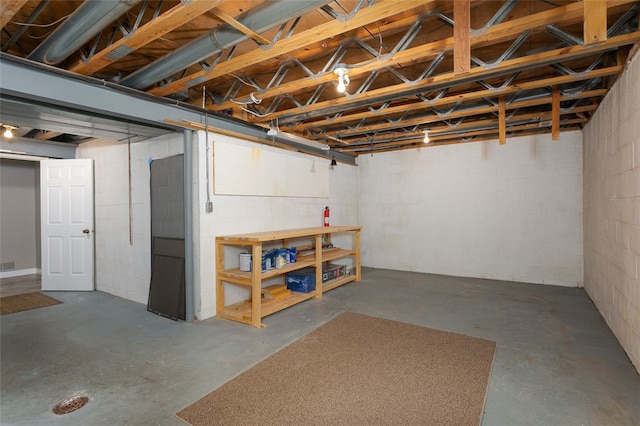 basement featuring a workshop area