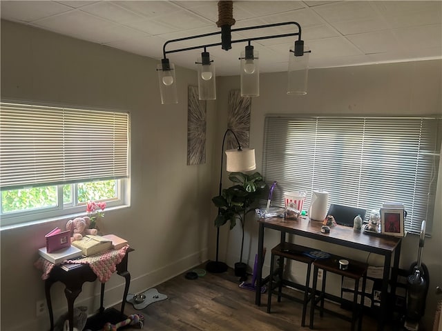 dining space featuring wood-type flooring