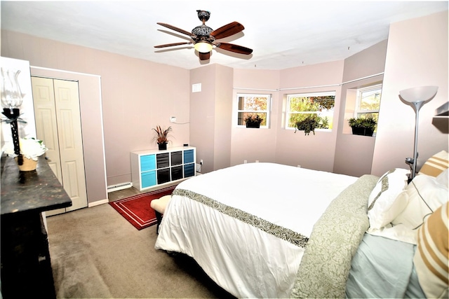 bedroom with carpet flooring and ceiling fan