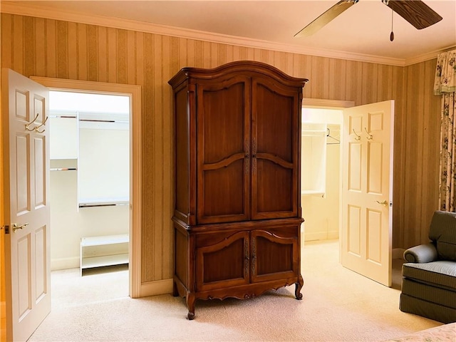 1197 Bankson Rd, Pa, PA 16301 - interior space featuring light carpet, baseboards, a ceiling fan, and ornamental molding
