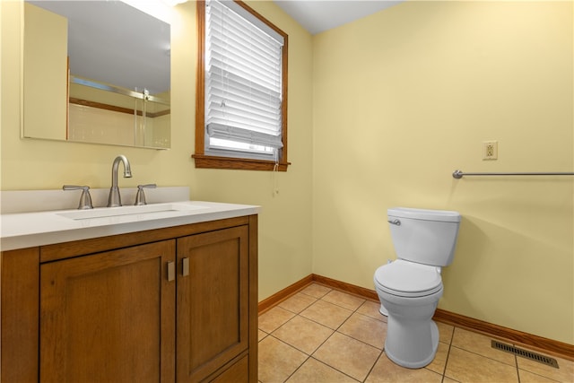 bathroom with vanity, toilet, and tile patterned floors