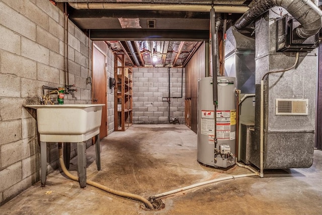 basement featuring gas water heater