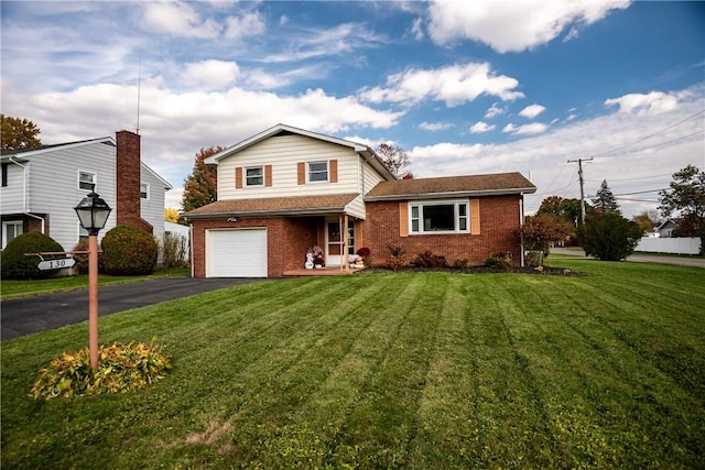 view of front of home featuring a front yard and a garage