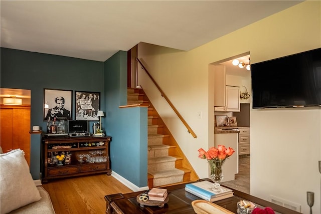 living room with light wood-type flooring