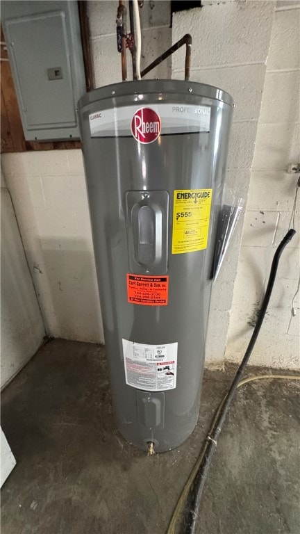 utility room with electric water heater and electric panel