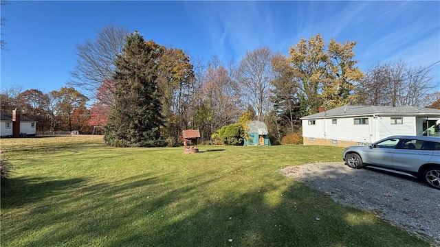 view of yard with a shed