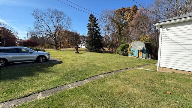 view of yard with a shed