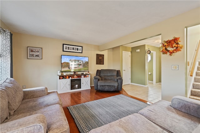 living room with wood-type flooring