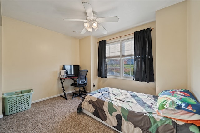 bedroom with carpet flooring and ceiling fan