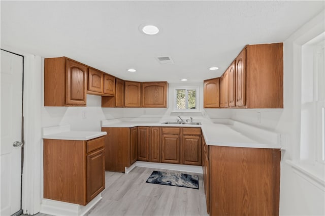 kitchen with sink and light hardwood / wood-style floors