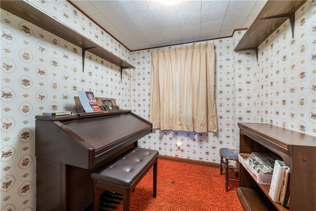 miscellaneous room featuring dark carpet