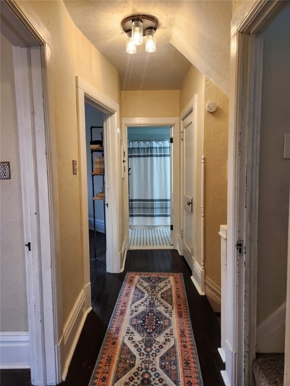 hall featuring dark wood-type flooring