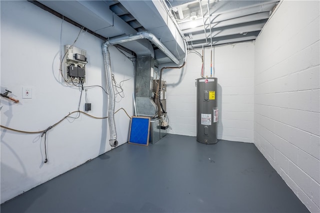 basement featuring electric water heater