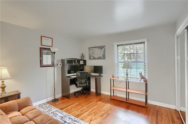 office area with wood-type flooring