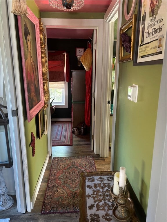 corridor featuring dark wood-type flooring